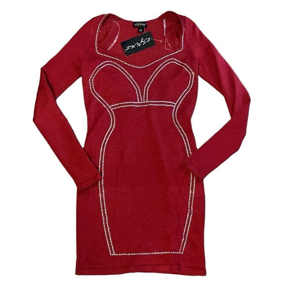 NWT Say What? Size Small Bedazzled Long Sleeve Bodycon Dress Valentines Day Sexy